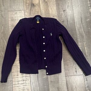 Ralph Lauren 100% cotton purple cable knit cardigan sweater size 8/10